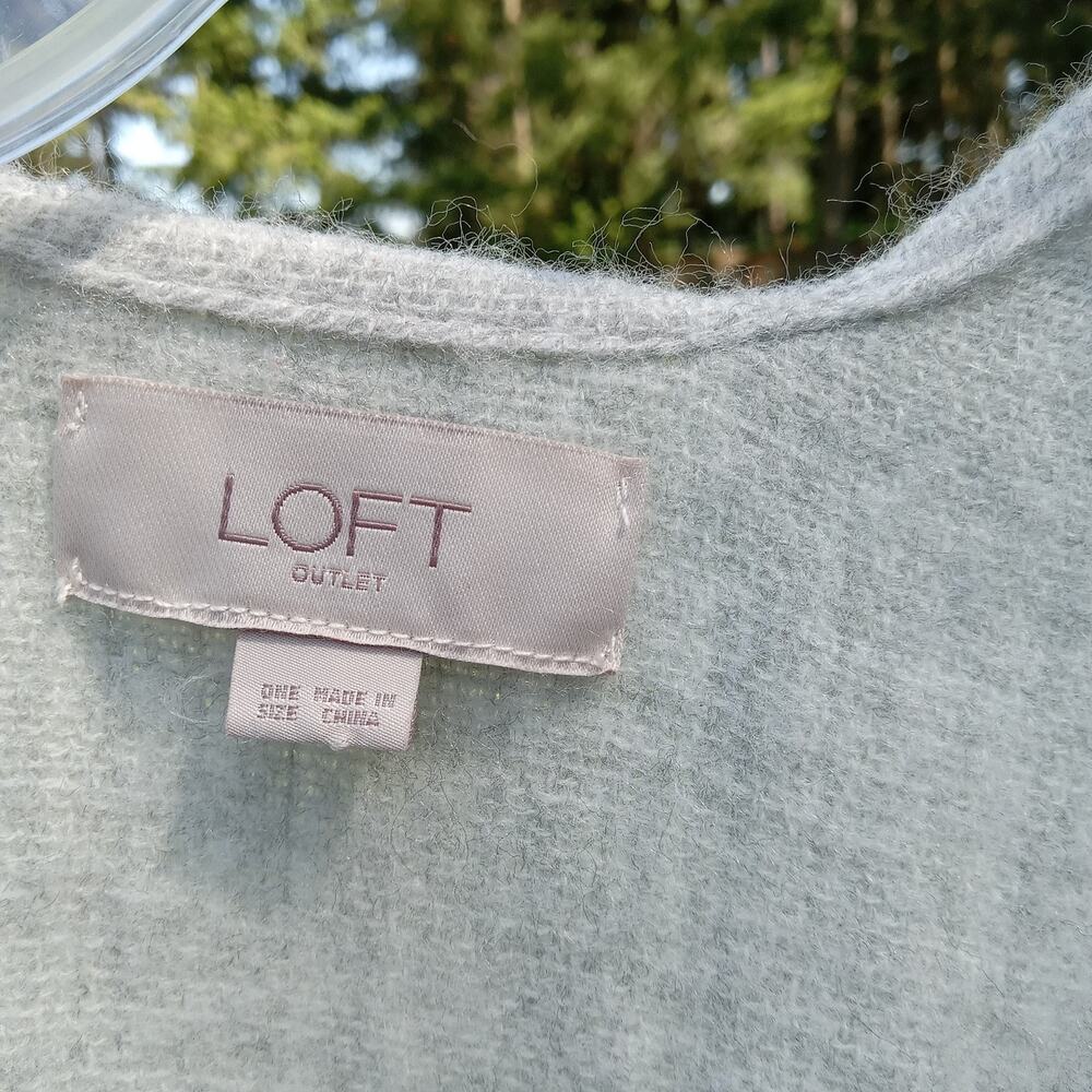 Loft One Size Cape Cardigan Open Front Gray Peach Fringe Boho Grannycore Beachy - Picture 4 of 6